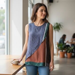 Dusan Vintage 100% Silk Steeveless French Print Top - Size XS (NWOT)